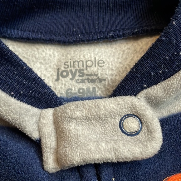 Blue and gray striped fleece zip up sleeper with fox feet! - Picture 5 of 5